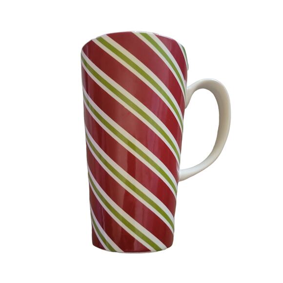 Christmas Coffee Cups Set of Two One has Snowman and One candy cane striped - Picture 2 of 10